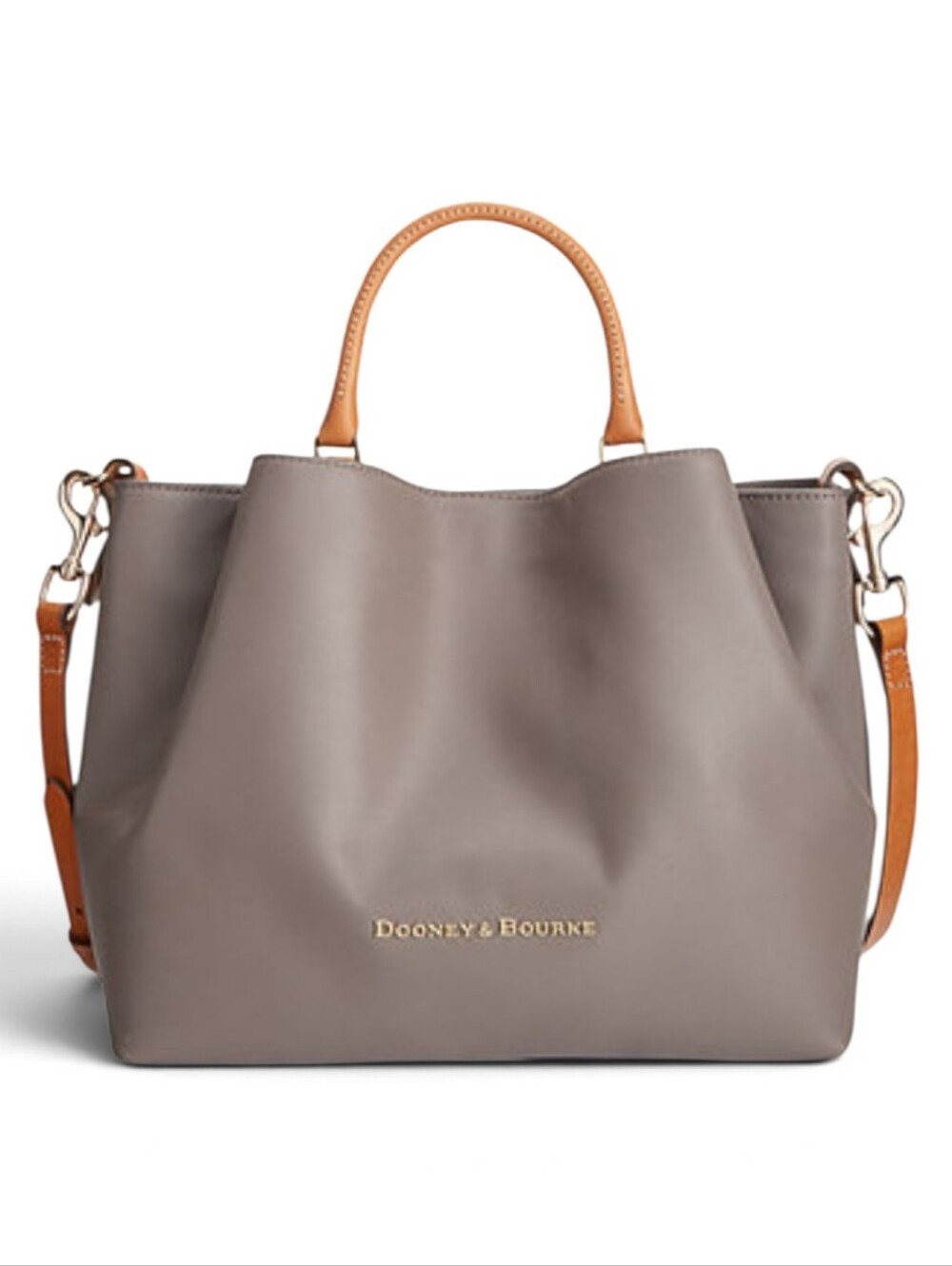 Dooney & Bourke Gray Leather Tote with Tan Handles